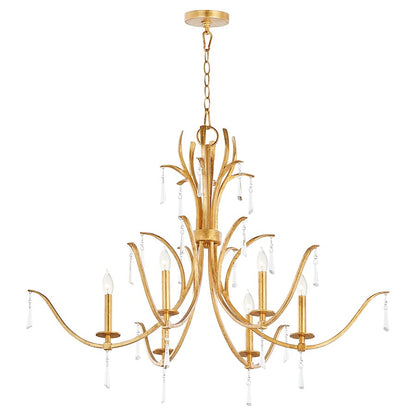 6 Light Chandelier, Gold Leaf