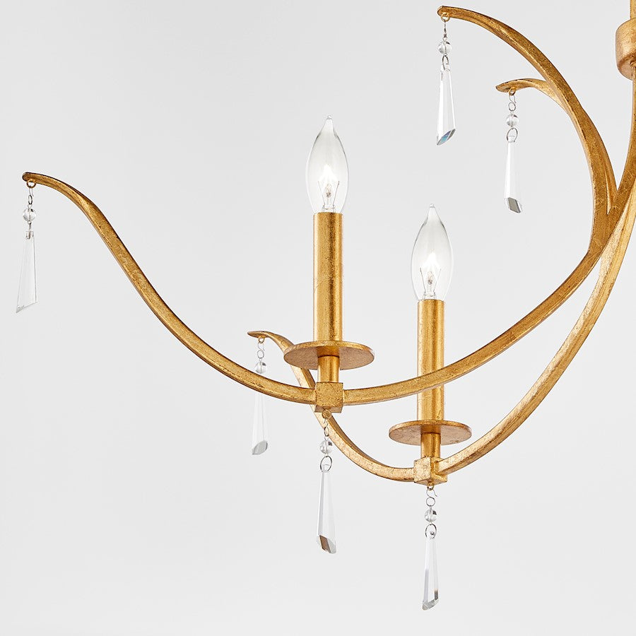 6 Light Chandelier, Gold Leaf