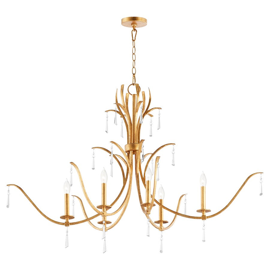 6 Light Chandelier, Gold Leaf