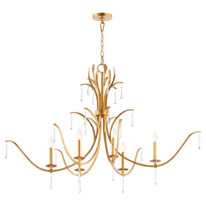 6 Light Chandelier, Gold Leaf