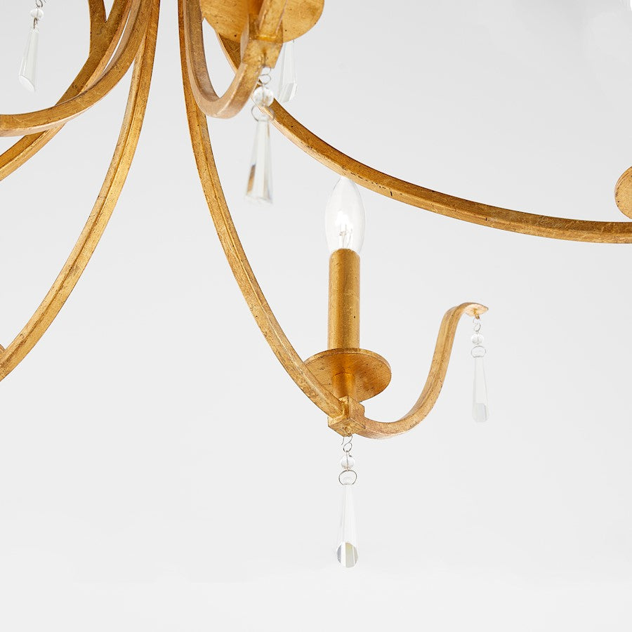 6 Light Chandelier, Gold Leaf