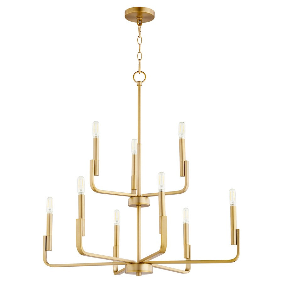 Quorum Tempo 9 Light Chandelier, Aged Brass 6210-9-80