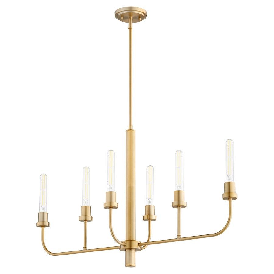 Quorum Sheridan 6 Light Linear Chandelier, Aged Brass 622-6-80