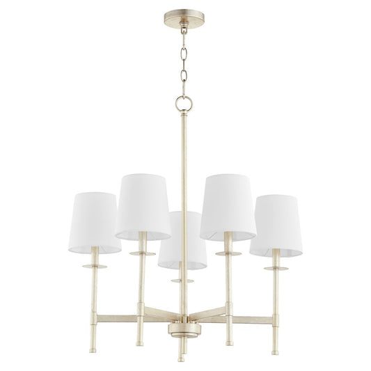 Quorum Belshaw 5 Light Chandelier, Aged Silver Leaf/White 624-5-60