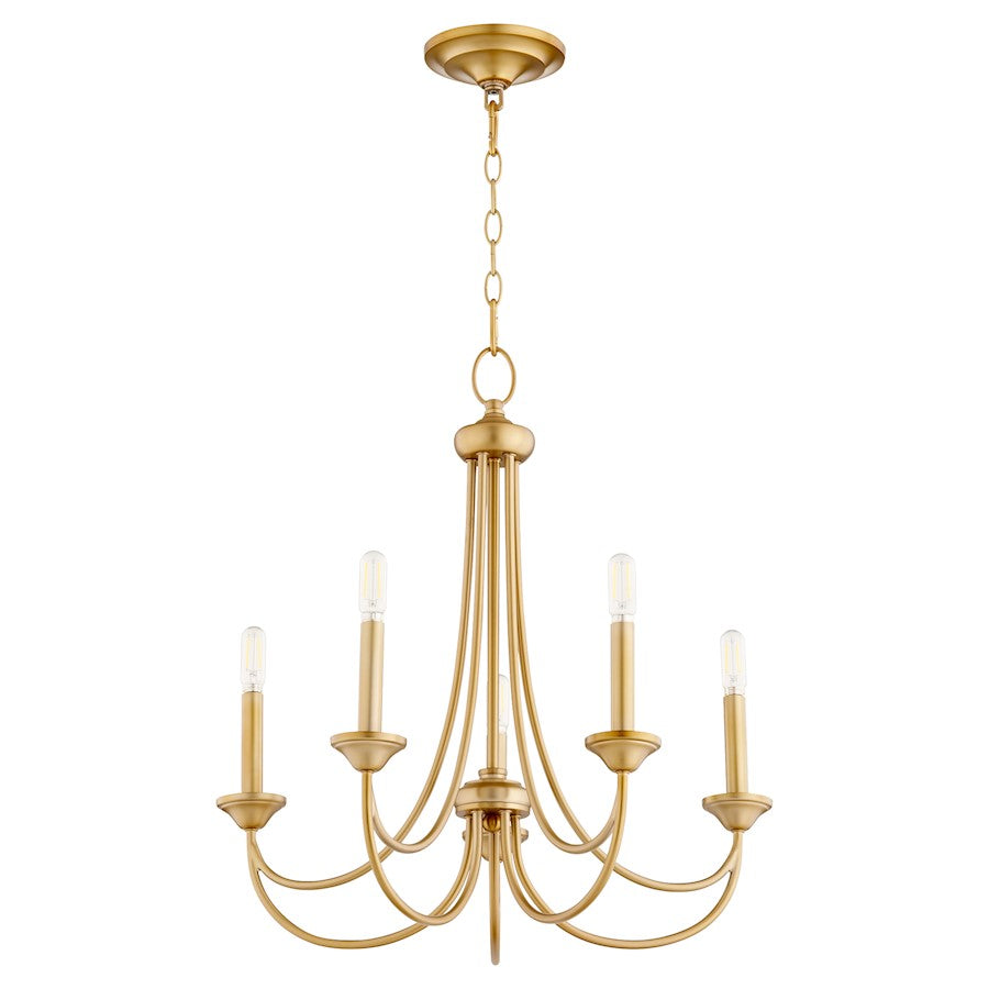 Quorum Brooks 5 Light Cand Chandelier, Aged Brass 6250-5-80