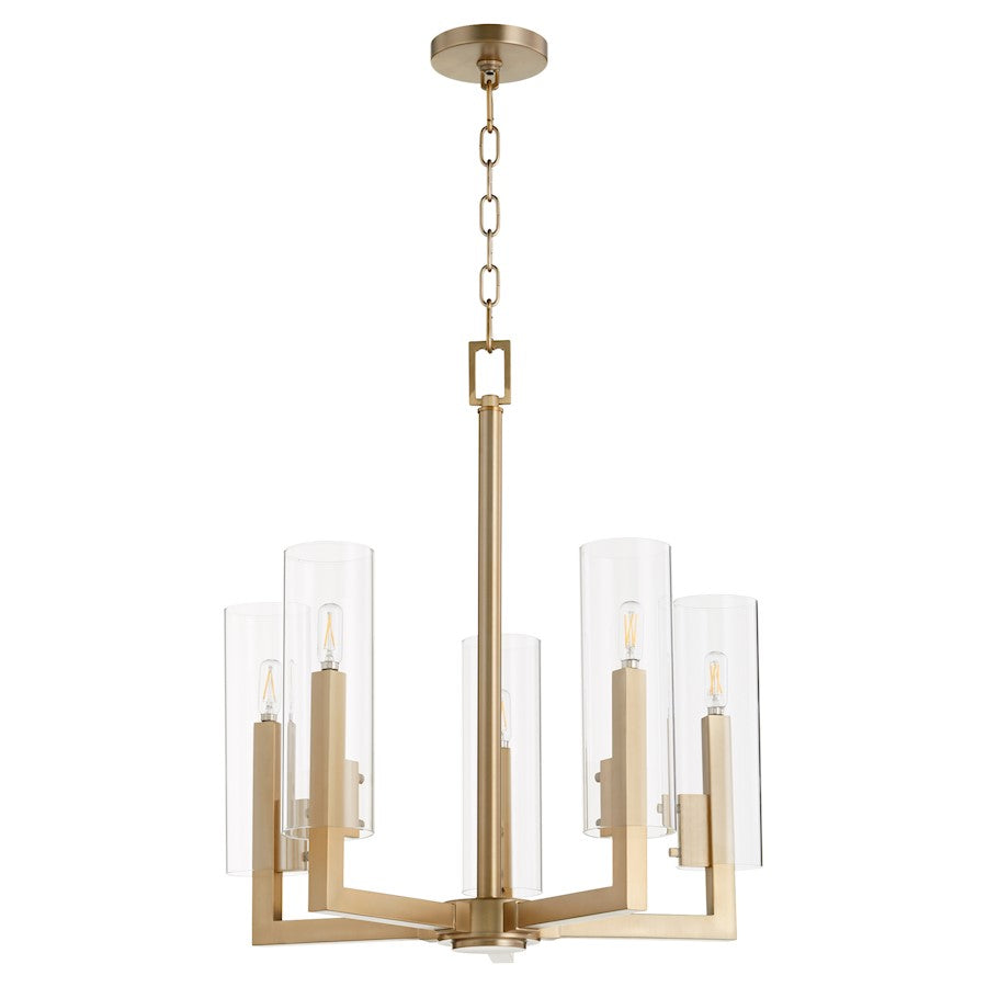 Quorum Harbin 5 Light Chandelier, Aged Brass/Clear 6277-5-80