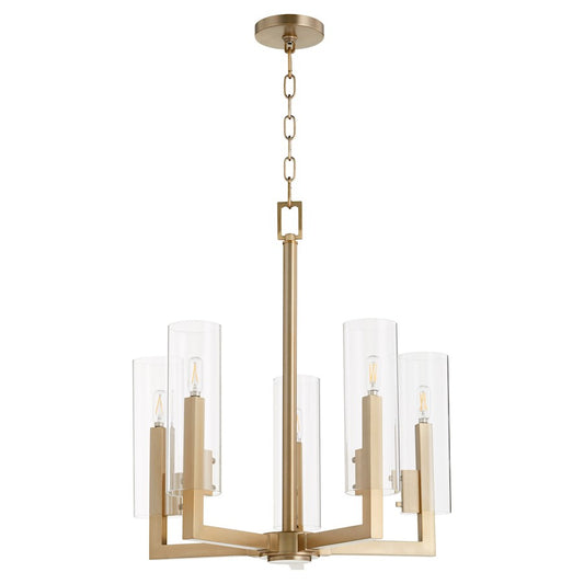 Quorum Harbin 5 Light Chandelier, Aged Brass/Clear 6277-5-80