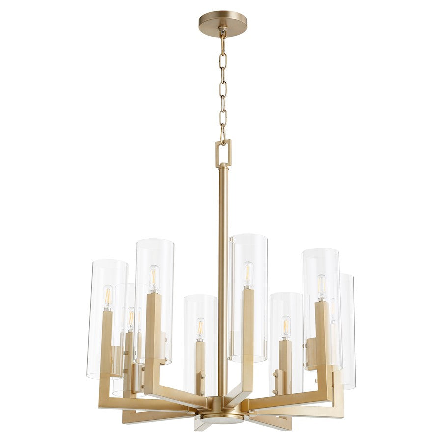 Quorum Harbin 8 Light Chandelier, Aged Brass/Clear 6277-8-80