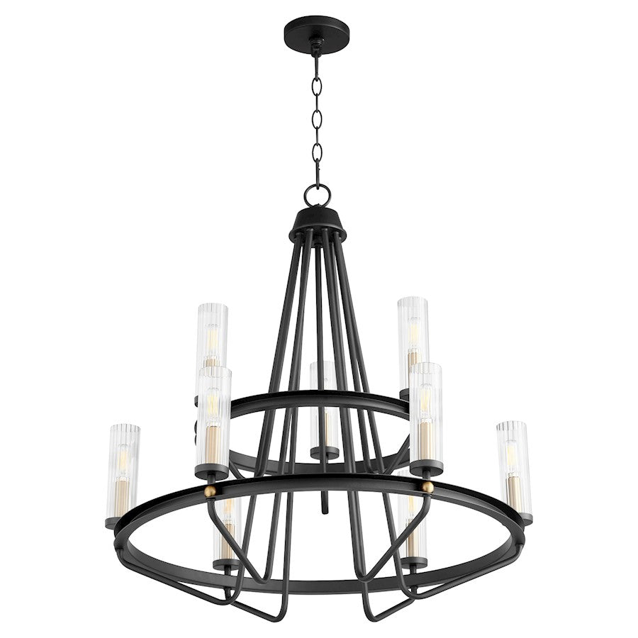 Quorum Empire 6+3 Light Chandelier, Noir/Aged Brass/Clear/Fluted - 629-96980