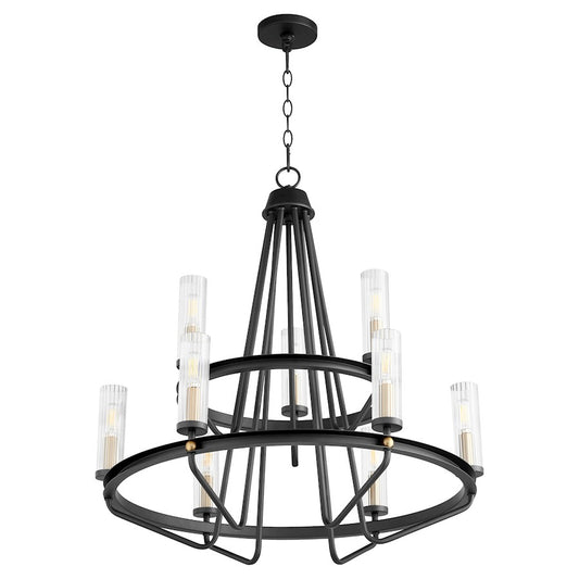 Quorum Empire 6+3 Light Chandelier, Noir/Aged Brass/Clear/Fluted - 629-96980