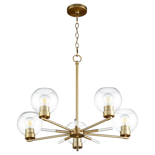 Quorum Volan 5 Light Chandelier, Aged Brass - 6317-5-80