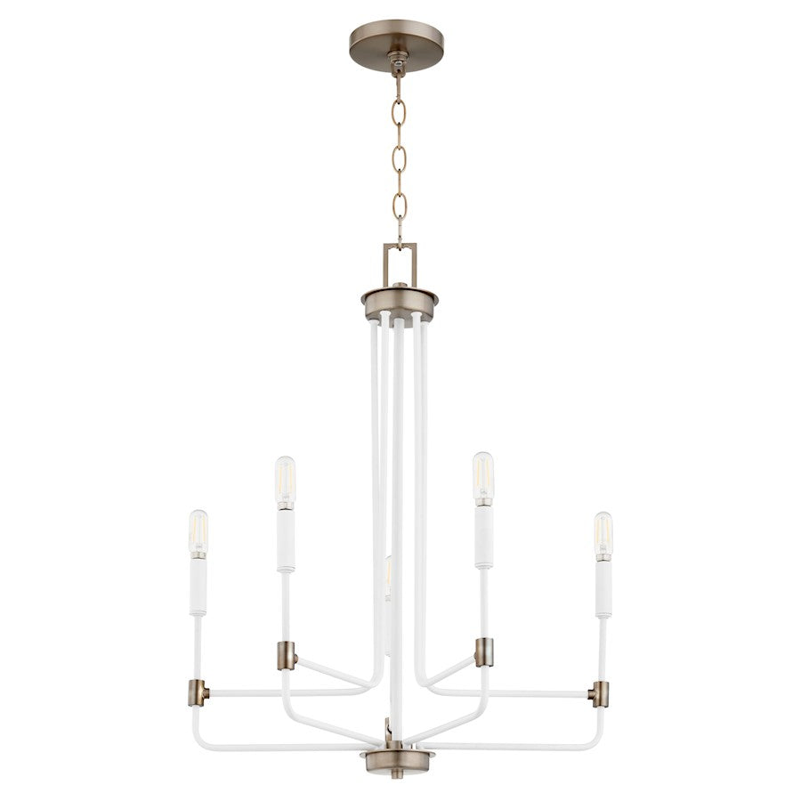 Quorum Davies 5 Light Chandelier, Studio White/Dark Brass 633-5-0881