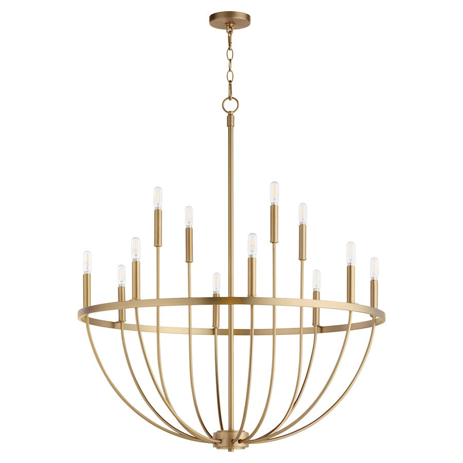 Quorum Tribute 12 Light Chandelier, Aged Brass 6374-12-80