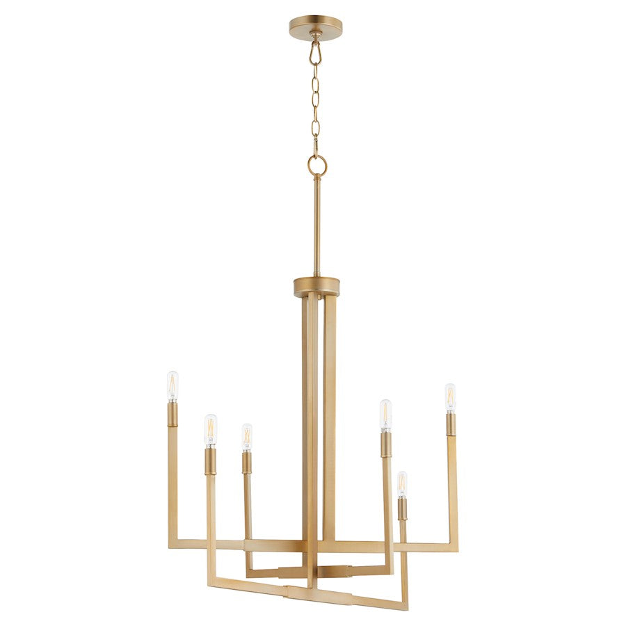 Quorum Bolero 6 Light Chandelier, Aged Brass - 6377-6-80