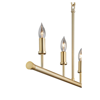 5 Light Linear Chandelier, Aged Brass