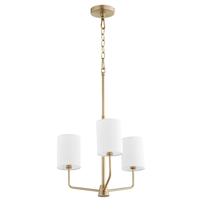 Quorum Harmony 3 Light Chandelier, Aged Brass/White 657-3-80