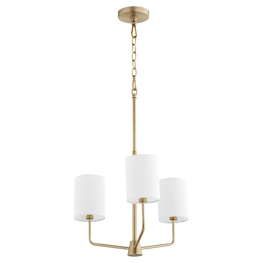 Quorum Harmony 3 Light Chandelier, Aged Brass/White 657-3-80