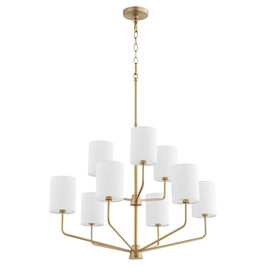 Quorum Harmony 9 Light Chandelier, Aged Brass/White 657-9-80