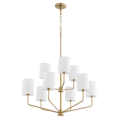 Quorum Harmony 9 Light Chandelier, Aged Brass/White 657-9-80