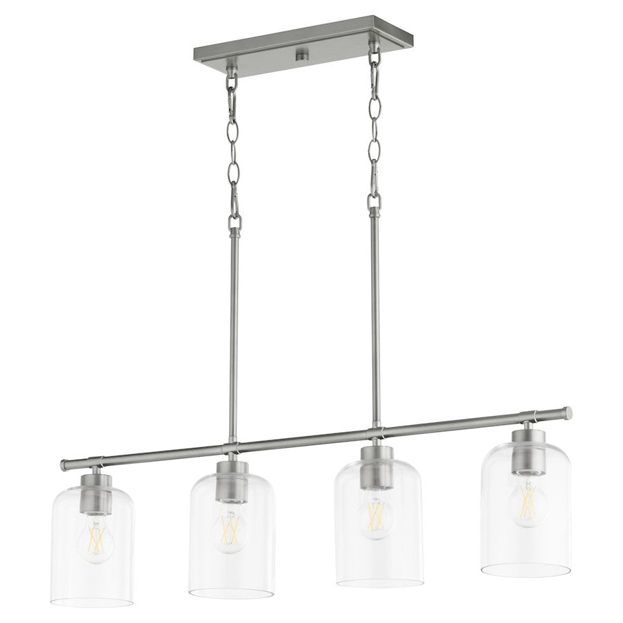 Quorum Tribute 4 Light Linear Chandelier, Satin Nickel/Clear 6574-4-65