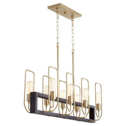 Quorum Howe 8 Light Linear Chandelier, Noir/Aged Brass 66-8-6980