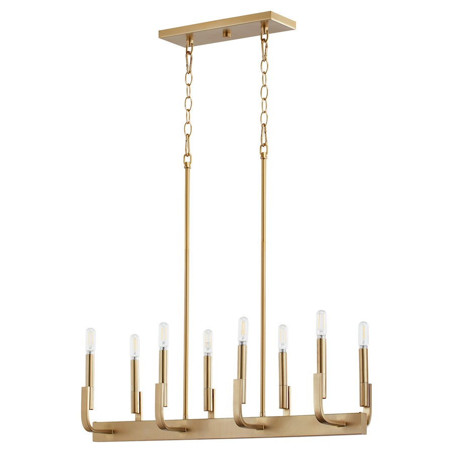 Quorum Tempo 8 Light Linear Island Light, Aged Brass - 6610-8-80