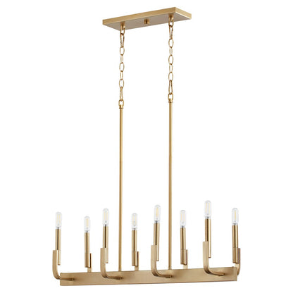 Quorum Tempo 8 Light Linear Island Light, Aged Brass - 6610-8-80