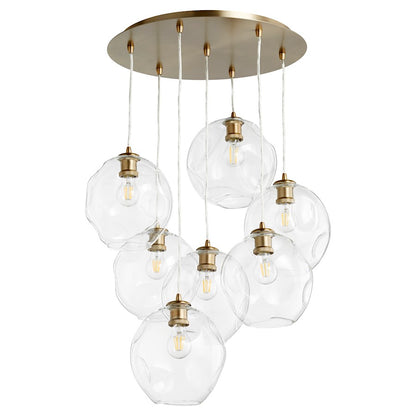 Quorum Numen 7 Light Pendant, Aged Brass/Clear - 67-80