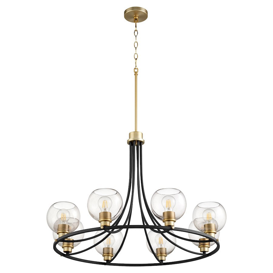 Quorum Clarion 8 Light Chandelier, Noir/Aged Brass - 672-8-6980