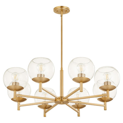 Quorum Lyon 8 Light Chandelier, Aged Brass/Clear - 678-8-80