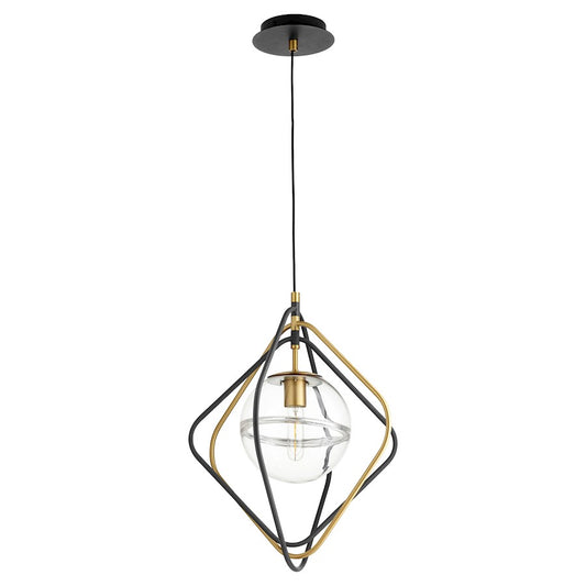 Quorum 1 Light Gimble Pendant, Noir/Aged Brass/Clear - 6802-6980