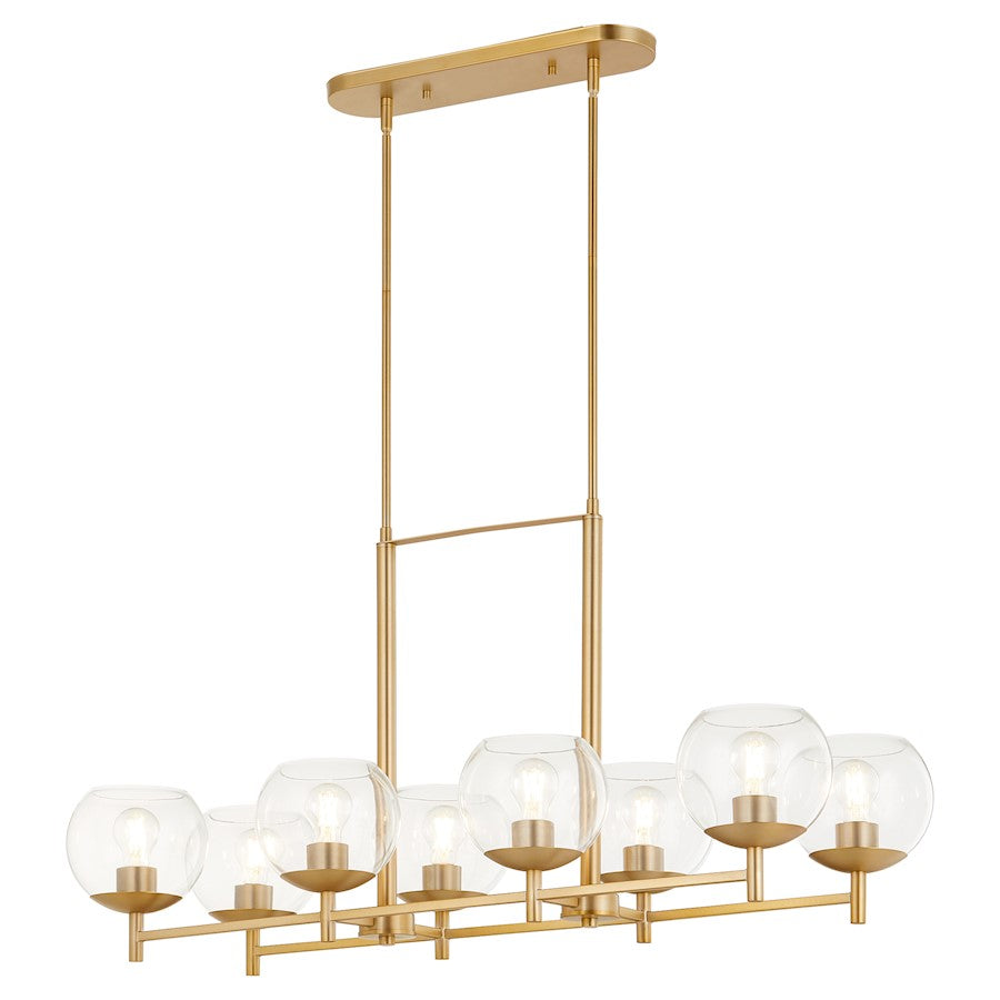 8 Light Linear Chandelier, Aged Brass