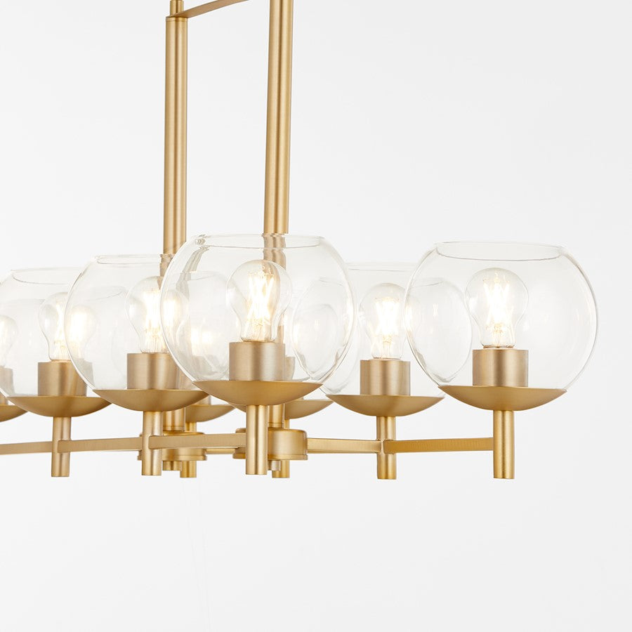 8 Light Linear Chandelier, Aged Brass