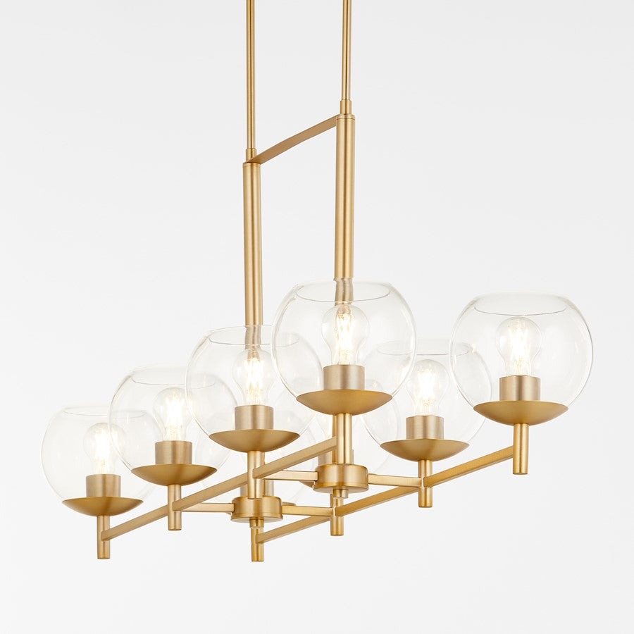 8 Light Linear Chandelier, Aged Brass