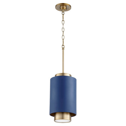 Quorum 1 Light Cylinder Pendant, Aged Brass/Blue - 8008-3280