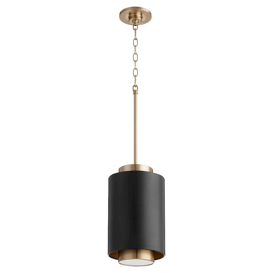 Quorum 1 Light Cylindrical Pendant, Noir/Aged Brass - 8008-6980