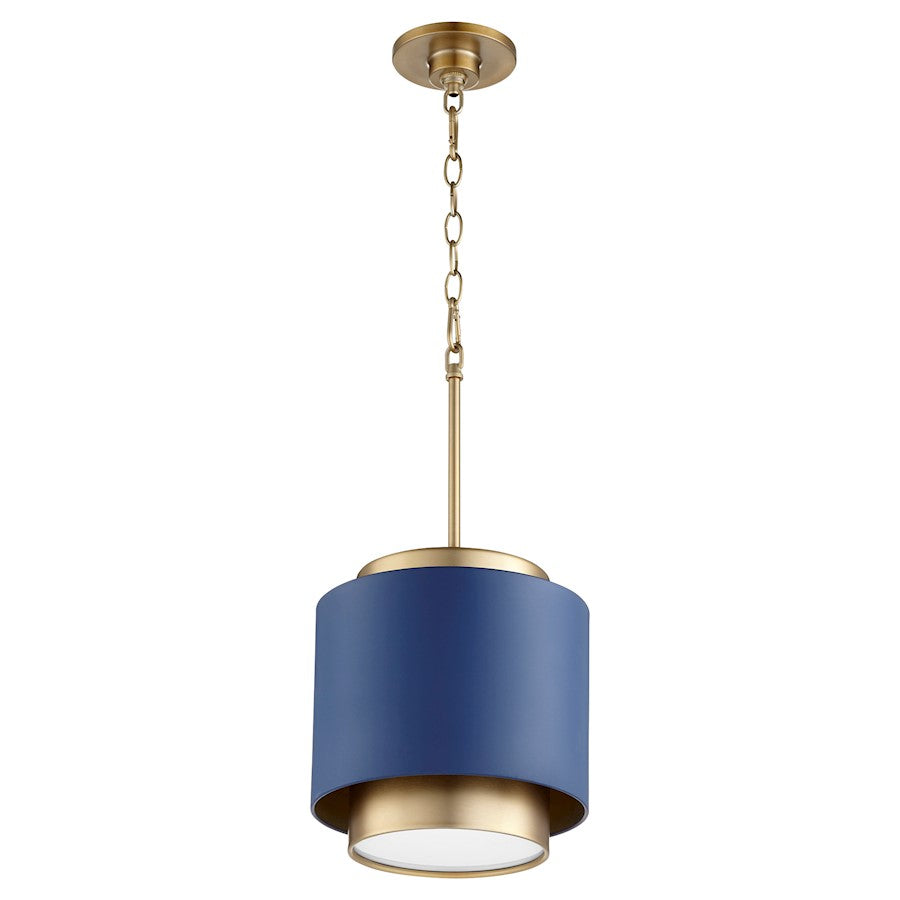 Quorum 1 Light Drum Pendant, Aged Brass/Blue - 8010-3280