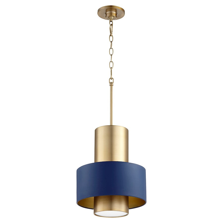 Quorum 1 Light Cylinder Drum Pendant, Aged Brass/Blue - 8011-3280