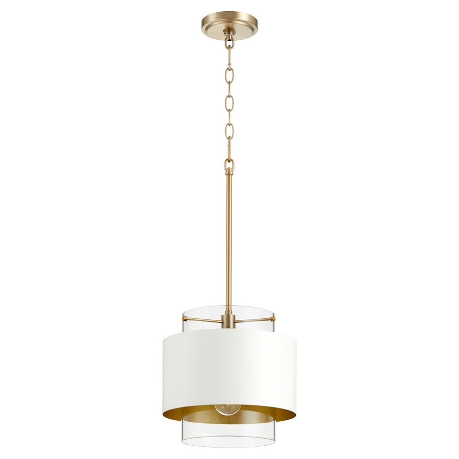 Quorum 1 Light Pendant, Aged Brass and Studio White - 8012-0880