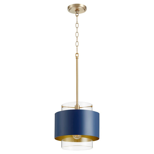 Quorum 1 Light Pendant, Aged Brass and Blue - 8012-3280