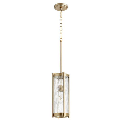 Quorum 1 Light Chisseled Pendant, Aged Brass/Clear Chisseled Glass - 809-80