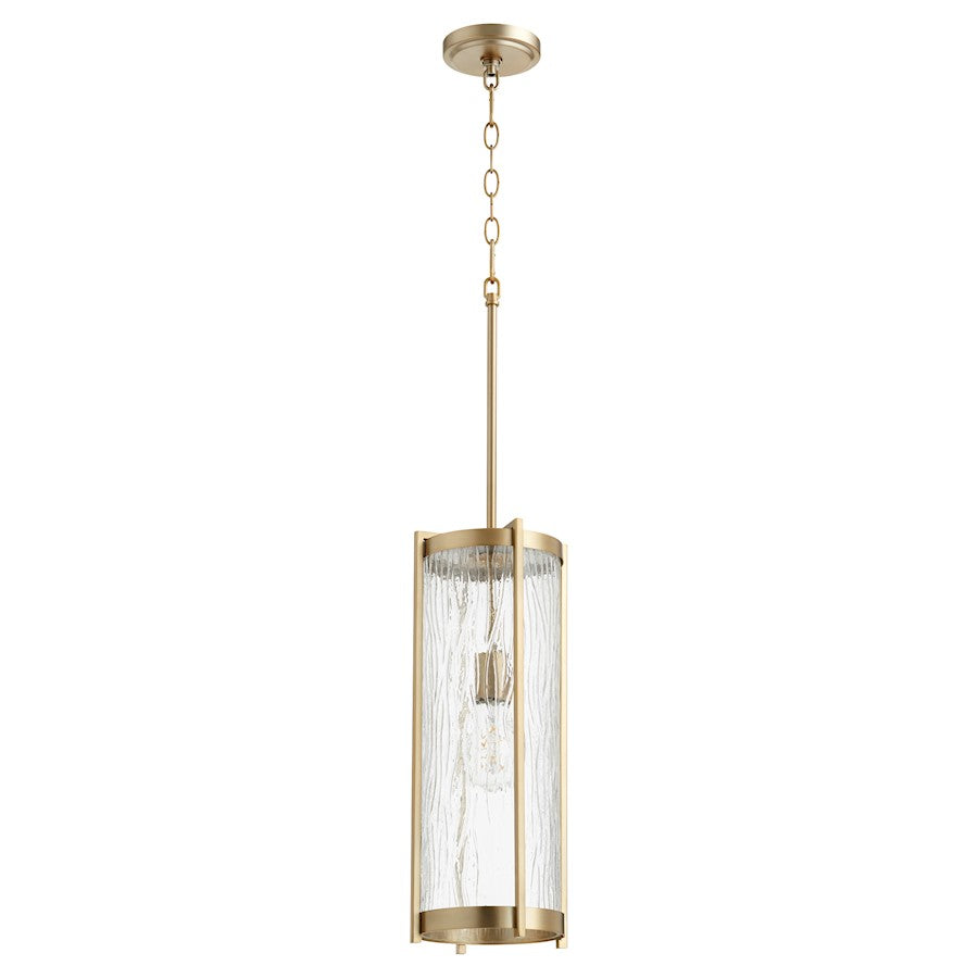 Quorum 1 Light 19" Pendant, Aged Brass/Clear Chisseled Glass - 810-80