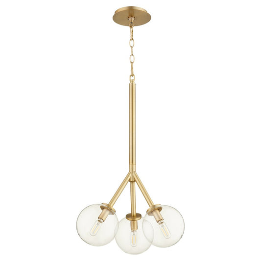 Quorum Rovi 3 Light Pendant, Aged Brass/Clear 8132-3-80