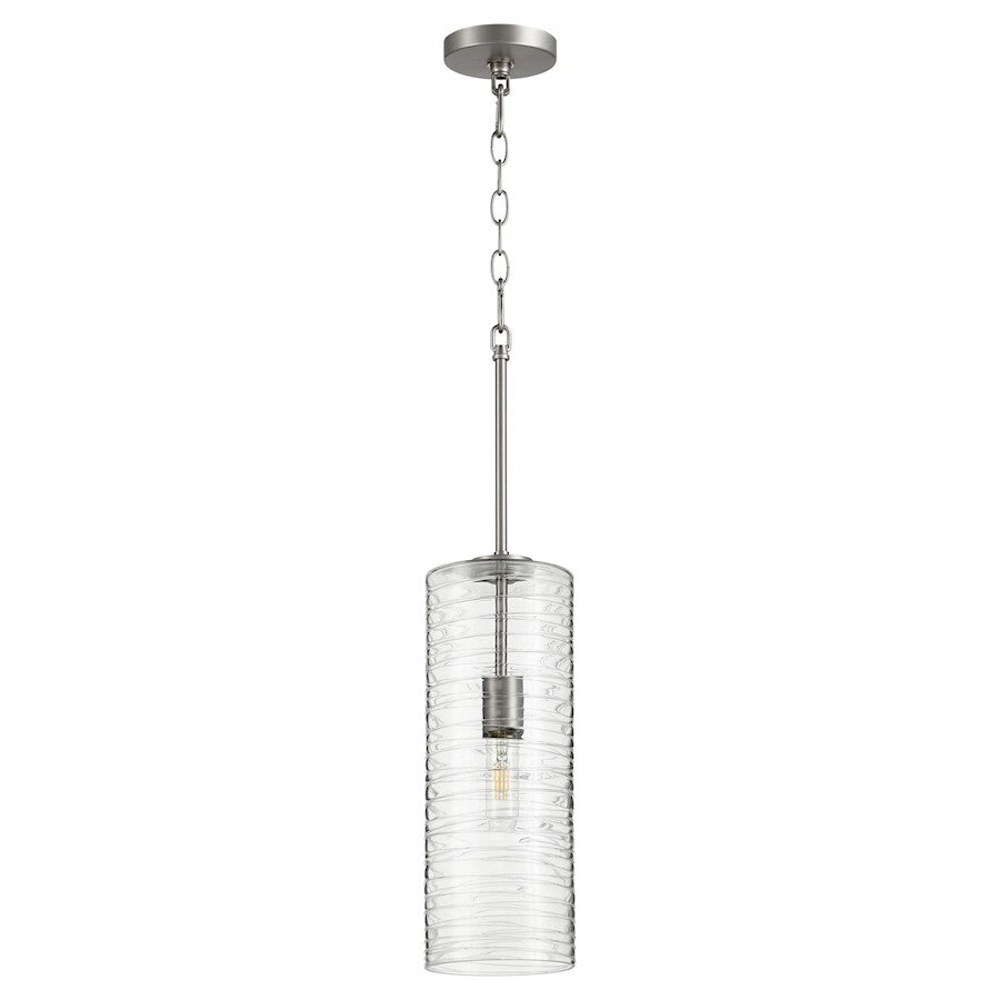 Quorum 1 Light 6" Textured Glass Pendant, Satin Nickel/Textured Glass - 8191-65