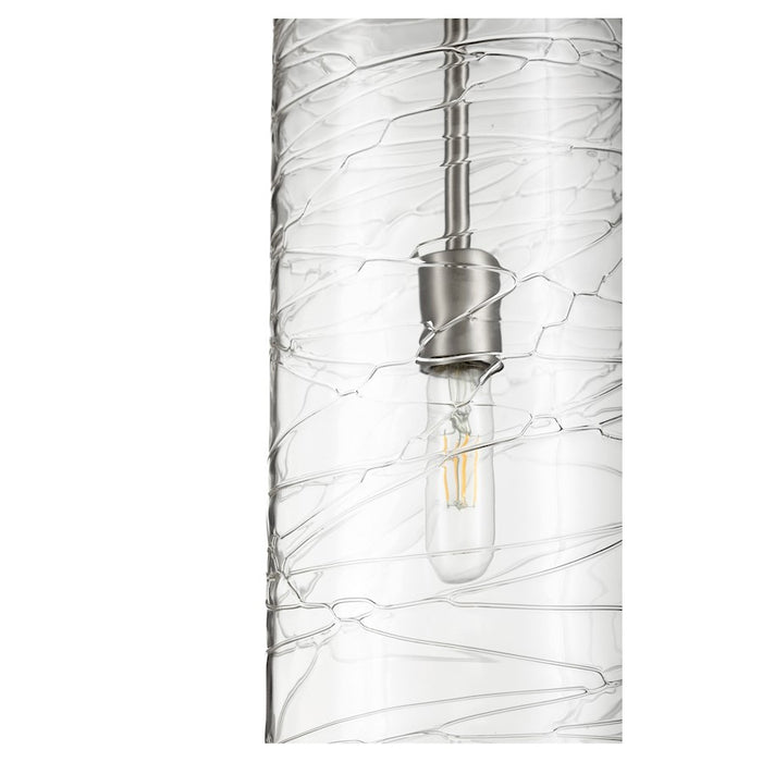 Quorum 1 Light Textured Glass Pendant, Satin Nickel/Textured Glass