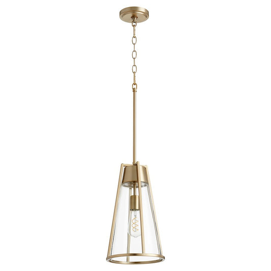 Quorum 1 Light 15" Pylon Pendant, Aged Brass/Clear - 826-80