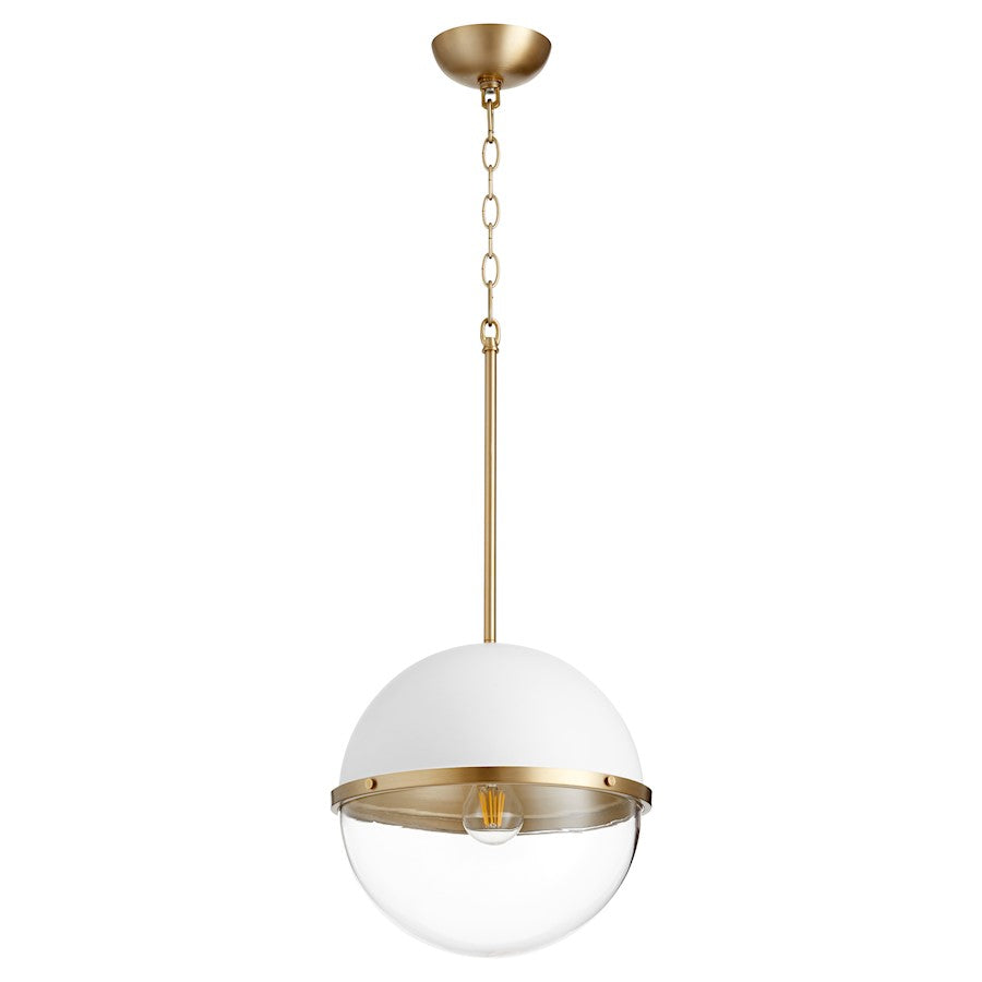 Quorum 1 Light 12" Sphere Pendant, Studio White/Aged Brass - 83-12-0880