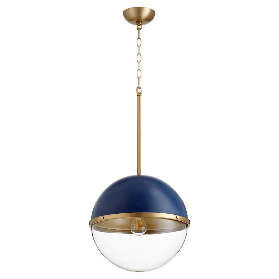 Quorum 1 Light 12.75" Pendant, Blue/Aged Brass - 83-12-3280