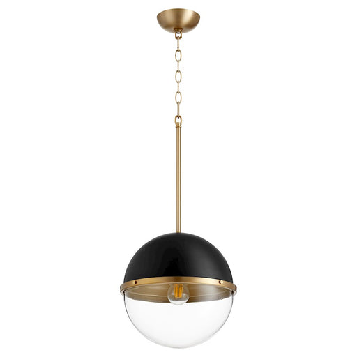 Quorum 1 Light 12" Sphere Pendant, Noir/Aged Brass - 83-12-6980