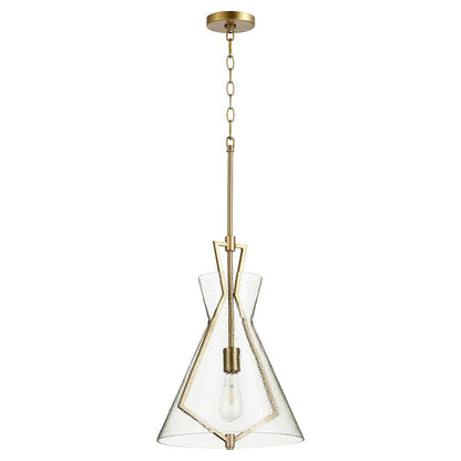 Quorum 1 Light Stone/Seed Glass Pendant, Aged Brass/Textured Glass - 8426-80